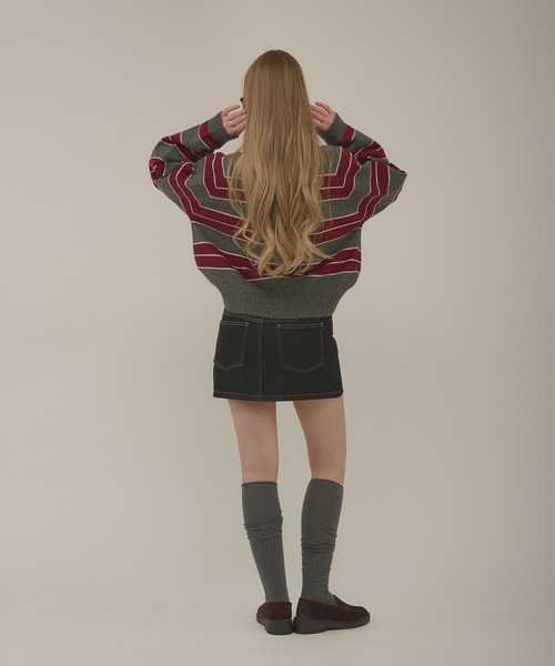 hazyl（ヘイジル）の「henryneck border knit / ヘンリーネックボーダーニット（ニット/セーター・レディース・グレー/グレー系その他・フリー）」の21枚目の写真