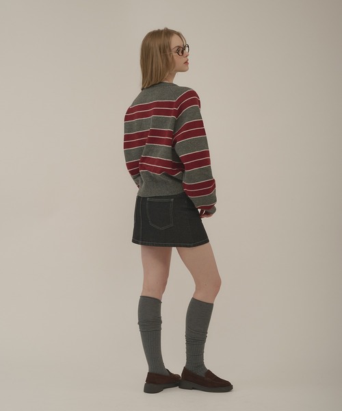 hazyl（ヘイジル）の「henryneck border knit / ヘンリーネックボーダーニット（ニット/セーター・レディース・グレー/グレー系その他・フリー）」の22枚目の写真