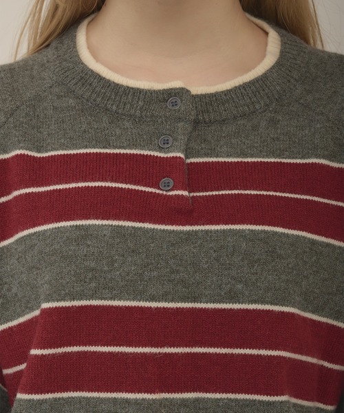 henryneck border knit / ヘンリーネックボーダーニット（ニット
