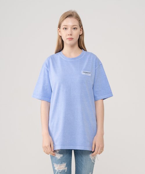 ICONOGRAPHY（アイコノグラフィー）の「PIGMENT LABEL TAGLINE MARBL（Tシャツ/カットソー・レディース・ブルー・LARGE）」の4枚目の写真