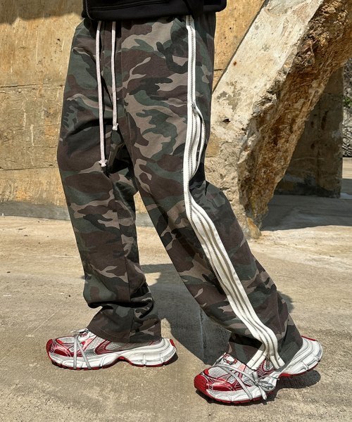 Cotton twin side line zipper pants (camo)