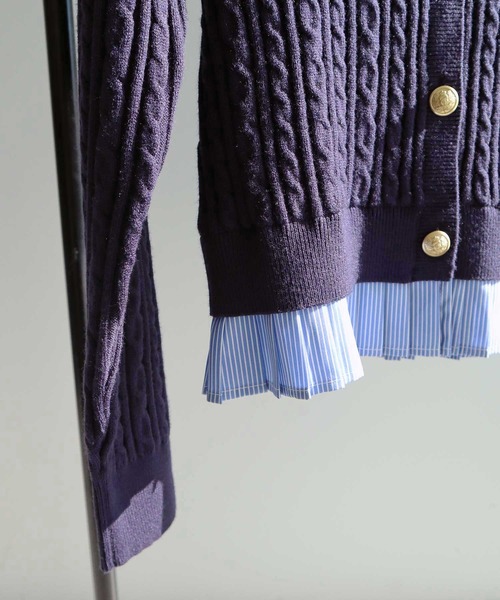 earth music&ecology（アースミュージックアンドエコロジー）の「【2026SS】プリーツレイヤーケーブルニットカーディガン（カーディガン/ボレロ・レディース・グレー/アイボリー/ネイビー・FREE）」の14枚目の写真