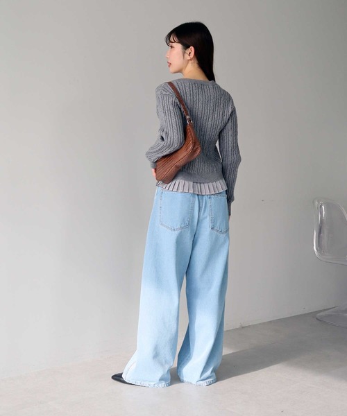 earth music&ecology（アースミュージックアンドエコロジー）の「【2026SS】プリーツレイヤーケーブルニットカーディガン（カーディガン/ボレロ・レディース・グレー/アイボリー/ネイビー・FREE）」の11枚目の写真