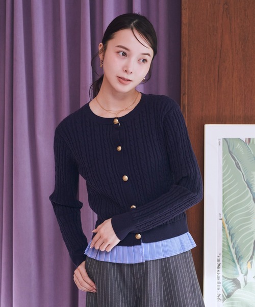 2026SS】プリーツレイヤーケーブルニットカーディガン（カーディガン