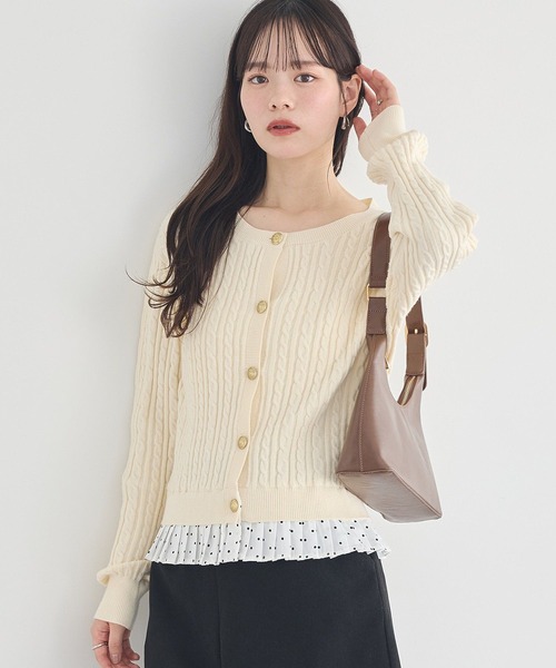 earth music&ecology（アースミュージックアンドエコロジー）の「【2026SS】プリーツレイヤーケーブルニットカーディガン（カーディガン/ボレロ・レディース・グレー/アイボリー/ネイビー・FREE）」の18枚目の写真