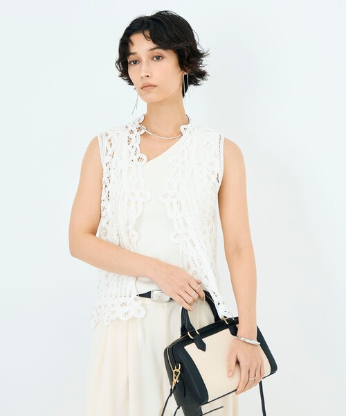 NOLLEY’S（ノーリーズ）の「《手洗い可能》バテンレースジレ（ベスト・レディース・チャコールグレー/オフホワイト・38）」の7枚目の写真