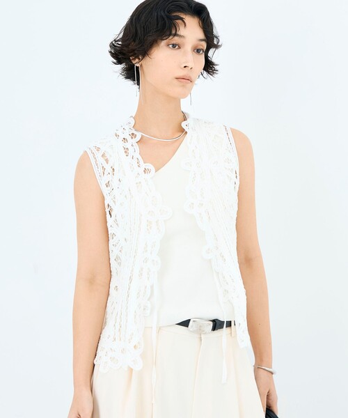 NOLLEY’S（ノーリーズ）の「《手洗い可能》バテンレースジレ（ベスト・レディース・チャコールグレー/オフホワイト・38）」の12枚目の写真