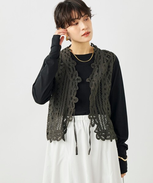 NOLLEY’S（ノーリーズ）の「《手洗い可能》バテンレースジレ（ベスト・レディース・チャコールグレー/オフホワイト・38）」の18枚目の写真