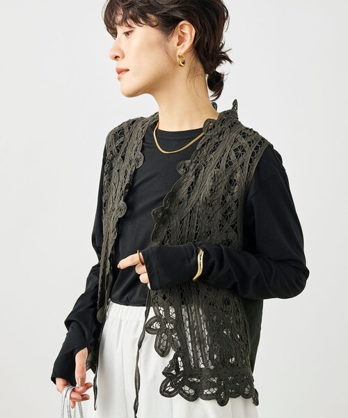 NOLLEY’S（ノーリーズ）の「《手洗い可能》バテンレースジレ（ベスト・レディース・チャコールグレー/オフホワイト・38）」の21枚目の写真