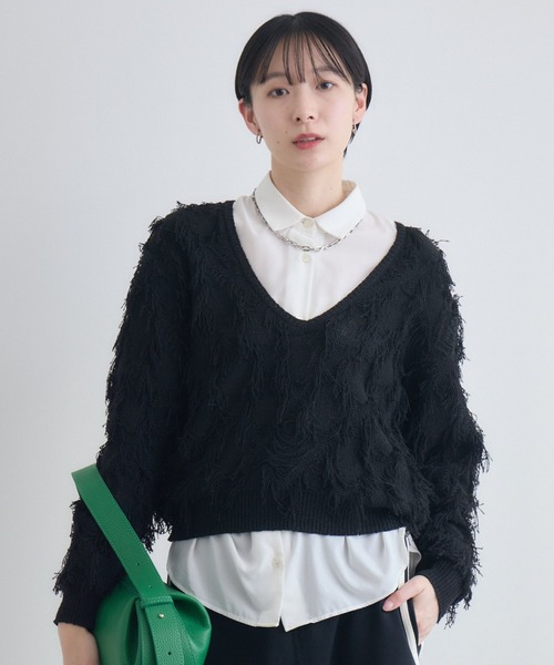 Paradise Picnic(パラダイスピクニック)の「cloche フリンジニットトップス(ニット/セーター・レディース・イエロー/ブラック/グレー・FREE)」の2枚目の写真