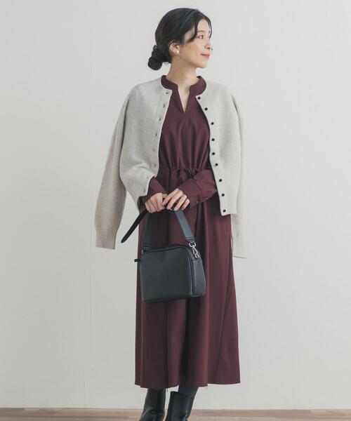 URBAN RESEARCH DOORS(アーバンリサーチドアーズ)の「ドロストリボンフレアワンピース(ワンピース・レディース・バーガンディー/チャコールグレー/グレー・FREE)」の1枚目の写真