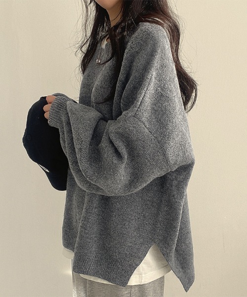 ReRe(リリ)の「オーバーサイズスリットニット(ニット/セーター・レディース・ベージュ/ワインレッド/ダークブラウン/グレー/ブラック・FREE)」の18枚目の写真