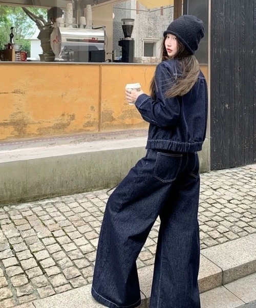 上下2点セット】デニムジャケット＋デニムワイドパンツ