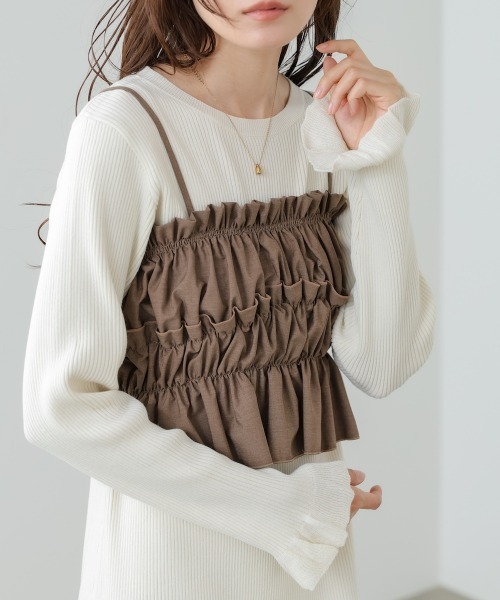 Bab(バブ)の「【選べるサイズ展開】ビスチェSETニットワンピース(ワンピース・レディース・杢グレー/ブラック/アイボリー・M/S)」の1枚目の写真