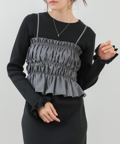 Bab(バブ)の「【選べるサイズ展開】ビスチェSETニットワンピース(ワンピース・レディース・杢グレー/ブラック/アイボリー・M/S)」の2枚目の写真