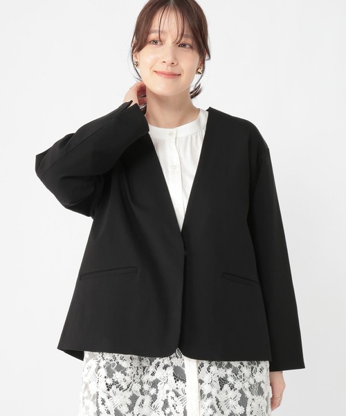 studio CLIP（スタディオクリップ）の「【WEB限定】楽ストレッチボタンジャケット[プラスサイズあり]《オケージョン2026SS》（ノーカラージャケット・レディース・ブラック/ライトベージュ/ネイビー・MEDIUM/LARGE/ﾌﾘｰ(L)）」の7枚目の写真