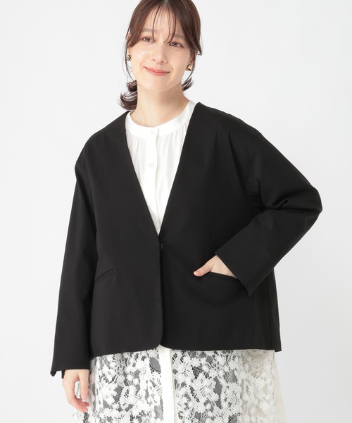 studio CLIP（スタディオクリップ）の「【WEB限定】楽ストレッチボタンジャケット[プラスサイズあり]《オケージョン2026SS》（ノーカラージャケット・レディース・ブラック/ライトベージュ/ネイビー・MEDIUM/LARGE/ﾌﾘｰ(L)）」の8枚目の写真