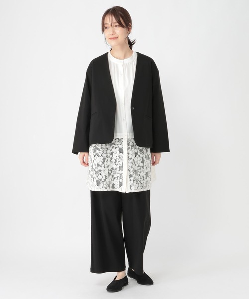 studio CLIP（スタディオクリップ）の「【WEB限定】楽ストレッチボタンジャケット[プラスサイズあり]《オケージョン2026SS》（ノーカラージャケット・レディース・ブラック/ライトベージュ/ネイビー・MEDIUM/LARGE/ﾌﾘｰ(L)）」の9枚目の写真