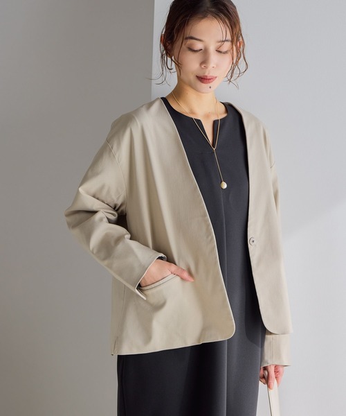 studio CLIP（スタディオクリップ）の「【WEB限定】楽ストレッチボタンジャケット[プラスサイズあり]《オケージョン2026SS》（ノーカラージャケット・レディース・ブラック/ライトベージュ/ネイビー・MEDIUM/LARGE/ﾌﾘｰ(L)）」の12枚目の写真