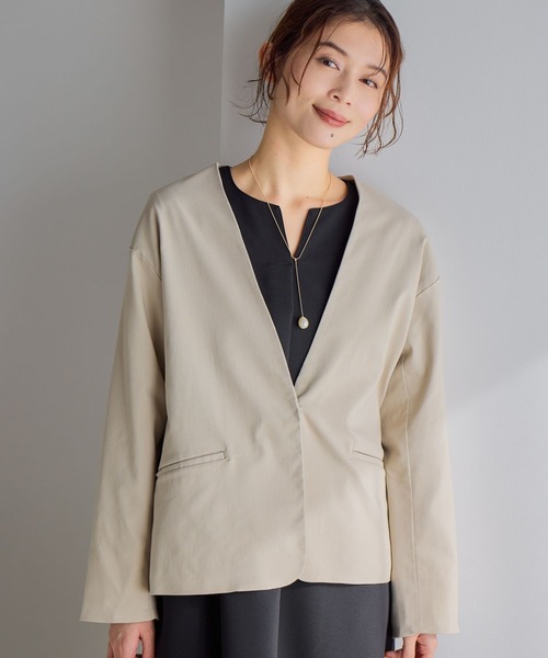 studio CLIP（スタディオクリップ）の「【WEB限定】楽ストレッチボタンジャケット[プラスサイズあり]《オケージョン2026SS》（ノーカラージャケット・レディース・ブラック/ライトベージュ/ネイビー・MEDIUM/LARGE/ﾌﾘｰ(L)）」の13枚目の写真