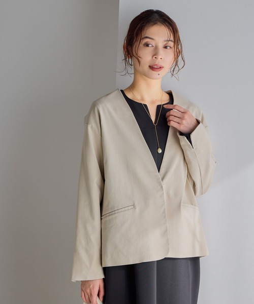 studio CLIP（スタディオクリップ）の「【WEB限定】楽ストレッチボタンジャケット[プラスサイズあり]《オケージョン2026SS》（ノーカラージャケット・レディース・ブラック/ライトベージュ/ネイビー・MEDIUM/LARGE/ﾌﾘｰ(L)）」の14枚目の写真