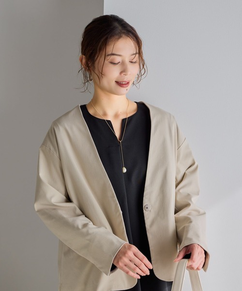 studio CLIP（スタディオクリップ）の「【WEB限定】楽ストレッチボタンジャケット[プラスサイズあり]《オケージョン2026SS》（ノーカラージャケット・レディース・ブラック/ライトベージュ/ネイビー・MEDIUM/LARGE/ﾌﾘｰ(L)）」の15枚目の写真