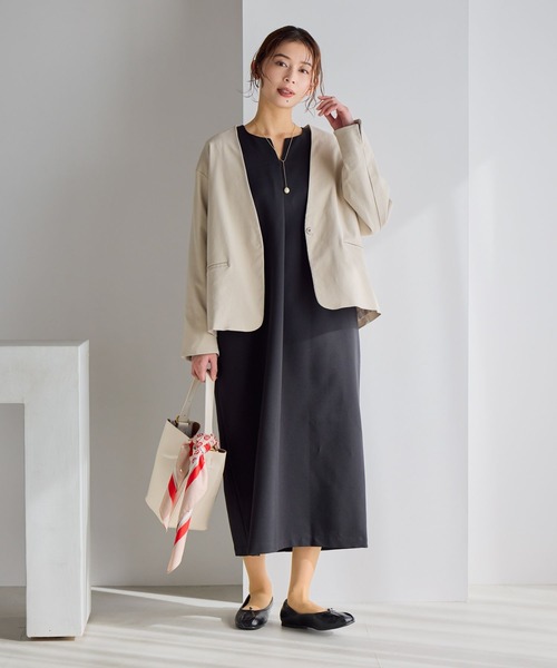 studio CLIP（スタディオクリップ）の「【WEB限定】楽ストレッチボタンジャケット[プラスサイズあり]《オケージョン2026SS》（ノーカラージャケット・レディース・ブラック/ライトベージュ/ネイビー・MEDIUM/LARGE/ﾌﾘｰ(L)）」の18枚目の写真