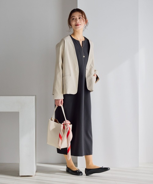 studio CLIP（スタディオクリップ）の「【WEB限定】楽ストレッチボタンジャケット[プラスサイズあり]《オケージョン2026SS》（ノーカラージャケット・レディース・ブラック/ライトベージュ/ネイビー・MEDIUM/LARGE/ﾌﾘｰ(L)）」の19枚目の写真