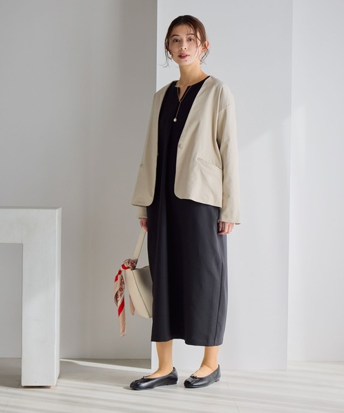 studio CLIP（スタディオクリップ）の「【WEB限定】楽ストレッチボタンジャケット[プラスサイズあり]《オケージョン2026SS》（ノーカラージャケット・レディース・ブラック/ライトベージュ/ネイビー・MEDIUM/LARGE/ﾌﾘｰ(L)）」の20枚目の写真