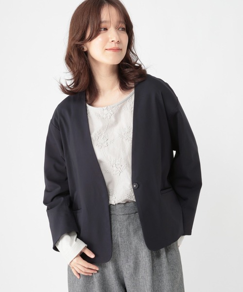 WEB限定】楽ストレッチボタンジャケット[プラスサイズあり