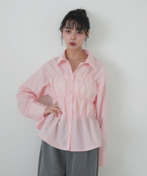 LIAN（リアン）の「シャーリングビスチェデザインシャツ（シャツ/ブラウス・レディース・オフホワイト/ブルー/ブルー系その他2/イエロー系その他/ピンク系その他/イエロー/ベージュ系その他/ピンク・FREE）」の7枚目の写真