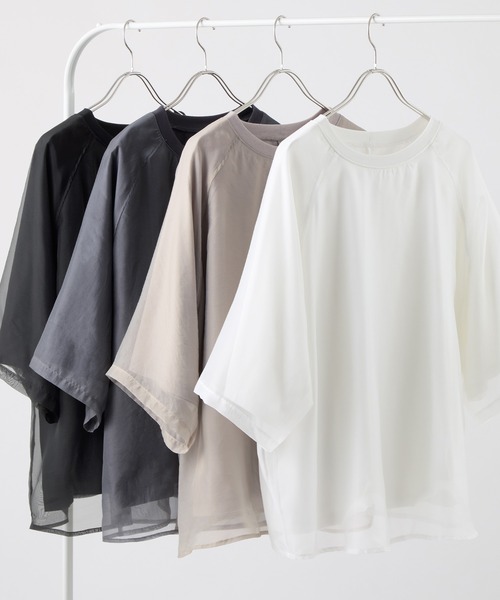 ReDial(リダイアル)の「オーガンジー重ねTシャツ(Tシャツ/カットソー・レディース・チャコールグレー/オフホワイト/ブラック/グレイッシュベージュ・L/M)」の9枚目の写真