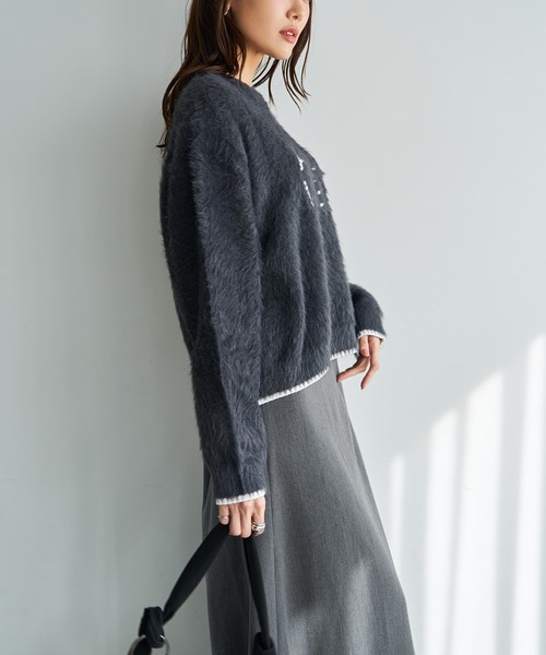STYLE DELI（スタイルデリ）の「【LUXE】レタードしっとりシャギーニット（ニット/セーター・レディース・チャコールグレー/バーガンディー・FREE）」の4枚目の写真