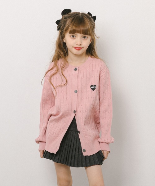 ワンポイントハート刺繍ケーブルニットカーディガン（カーディガン