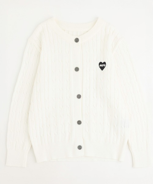 ワンポイントハート刺繍ケーブルニットカーディガン（カーディガン