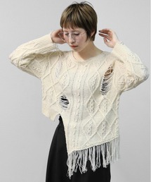 ダメージケーブルアシンメトリーニット DISTRESSED CABLE ASYMMETRIC KNIT