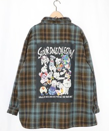 153758：わんコレ柄ネルチェック×ボアシャツアウター