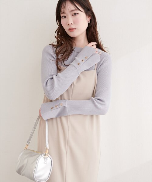 natural couture（ナチュラルクチュール）の「袖口ハトメ釦クルーネックニットプルオーバー（ニット/セーター・レディース・ピンク/グレー/ミント/イエロー/オフホワイト/ブラック・FREE）」の19枚目の写真