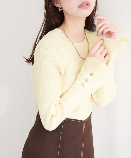 natural couture（ナチュラルクチュール）の「袖口ハトメ釦クルーネックニットプルオーバー（ニット/セーター・レディース・ピンク/グレー/ミント/イエロー/オフホワイト/ブラック・FREE）」の17枚目の写真