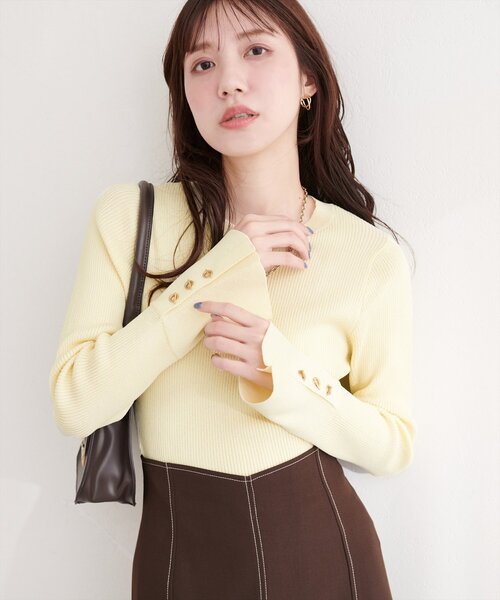 natural couture（ナチュラルクチュール）の「袖口ハトメ釦クルーネックニットプルオーバー（ニット/セーター・レディース・ピンク/グレー/ミント/イエロー/オフホワイト/ブラック・FREE）」の18枚目の写真