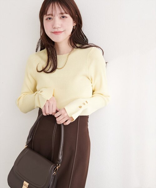 natural couture（ナチュラルクチュール）の「袖口ハトメ釦クルーネックニットプルオーバー（ニット/セーター・レディース・ピンク/グレー/ミント/イエロー/オフホワイト/ブラック・FREE）」の7枚目の写真
