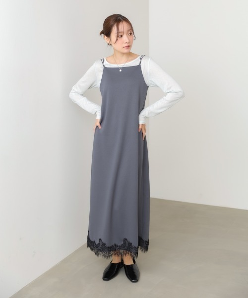 Bab(バブ)の「【選べるサイズ展開】カップ付裾レースキャミワンピース(ワンピース・レディース・ベージュ/チャコールグレー・S/M)」の6枚目の写真