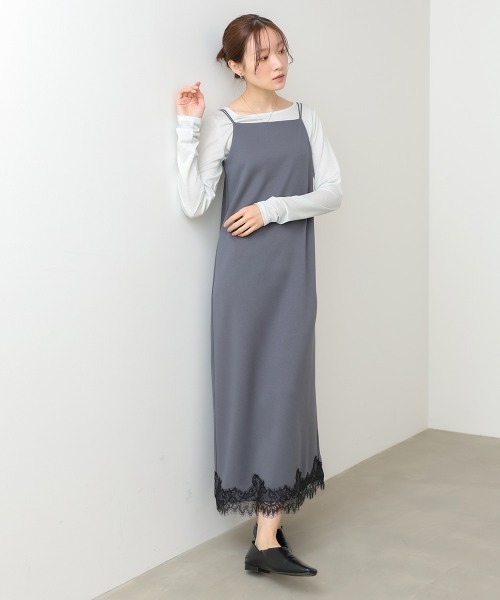 Bab(バブ)の「【選べるサイズ展開】カップ付裾レースキャミワンピース(ワンピース・レディース・ベージュ/チャコールグレー・S/M)」の13枚目の写真