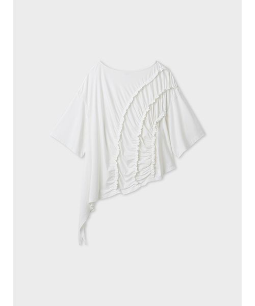 MIESROHE（ミースロエ）の「【洗える】【Nuriコラボ】ギャザーカットトップス（Tシャツ/カットソー・レディース・ブラック/ホワイト・F）」の3枚目の写真