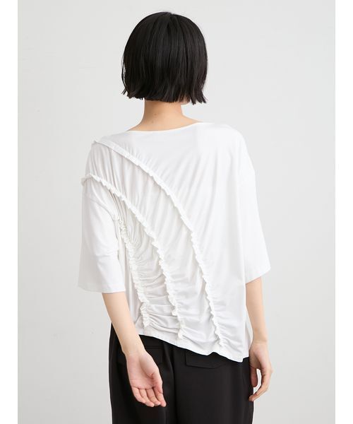 MIESROHE（ミースロエ）の「【洗える】【Nuriコラボ】ギャザーカットトップス（Tシャツ/カットソー・レディース・ブラック/ホワイト・F）」の7枚目の写真