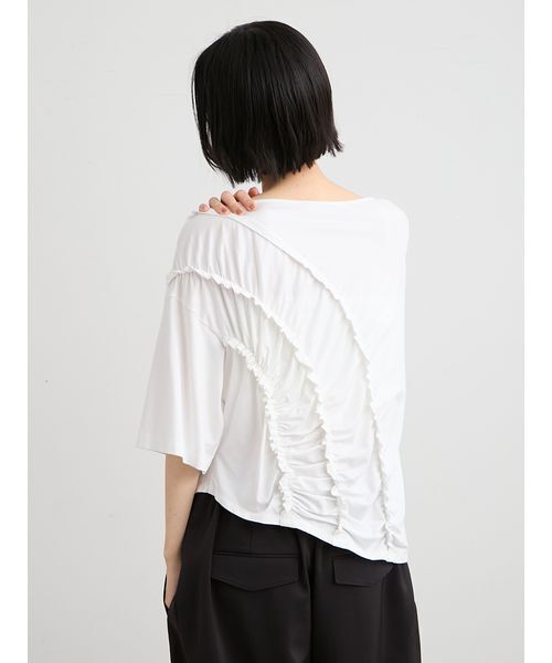 MIESROHE（ミースロエ）の「【洗える】【Nuriコラボ】ギャザーカットトップス（Tシャツ/カットソー・レディース・ブラック/ホワイト・F）」の19枚目の写真