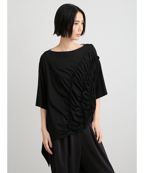 MIESROHE（ミースロエ）の「【洗える】【Nuriコラボ】ギャザーカットトップス（Tシャツ/カットソー・レディース・ブラック/ホワイト・F）」の21枚目の写真