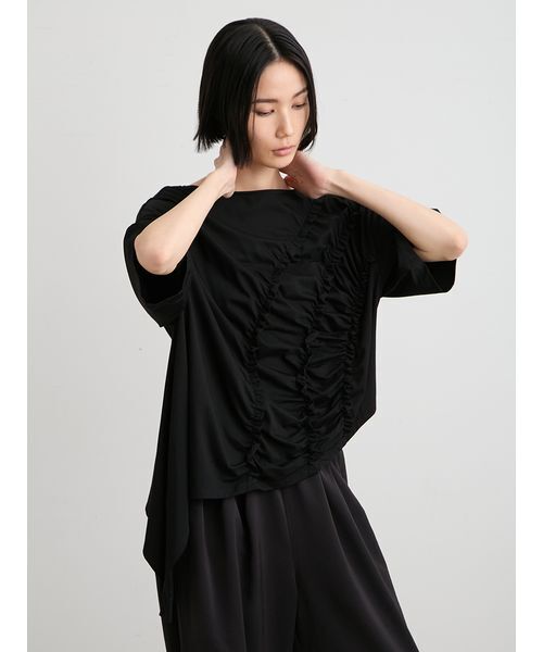 MIESROHE（ミースロエ）の「【洗える】【Nuriコラボ】ギャザーカットトップス（Tシャツ/カットソー・レディース・ブラック/ホワイト・F）」の22枚目の写真