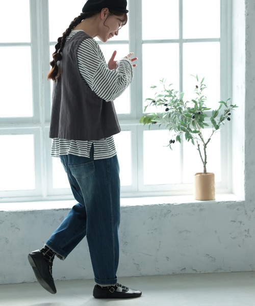 soulberry（ソウルベリー）の「「わがまま別注」ゆったり好きの、すっきりデニムパンツ（デニムパンツ・レディース・サックスブルー/ネイビー/ブルー・M/S/L/LL）」の9枚目の写真