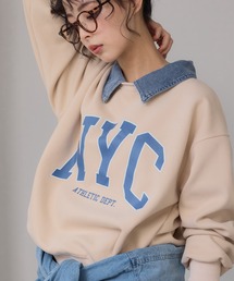 210nouve（トゥージュヌーブ）の「デニム シャツ ドッキング ロゴ スウェット / プルオーバー（スウェット）」